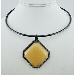 Chicos Yellow Torc Torque Pendant Necklace Black Metal Adjustable Faceted